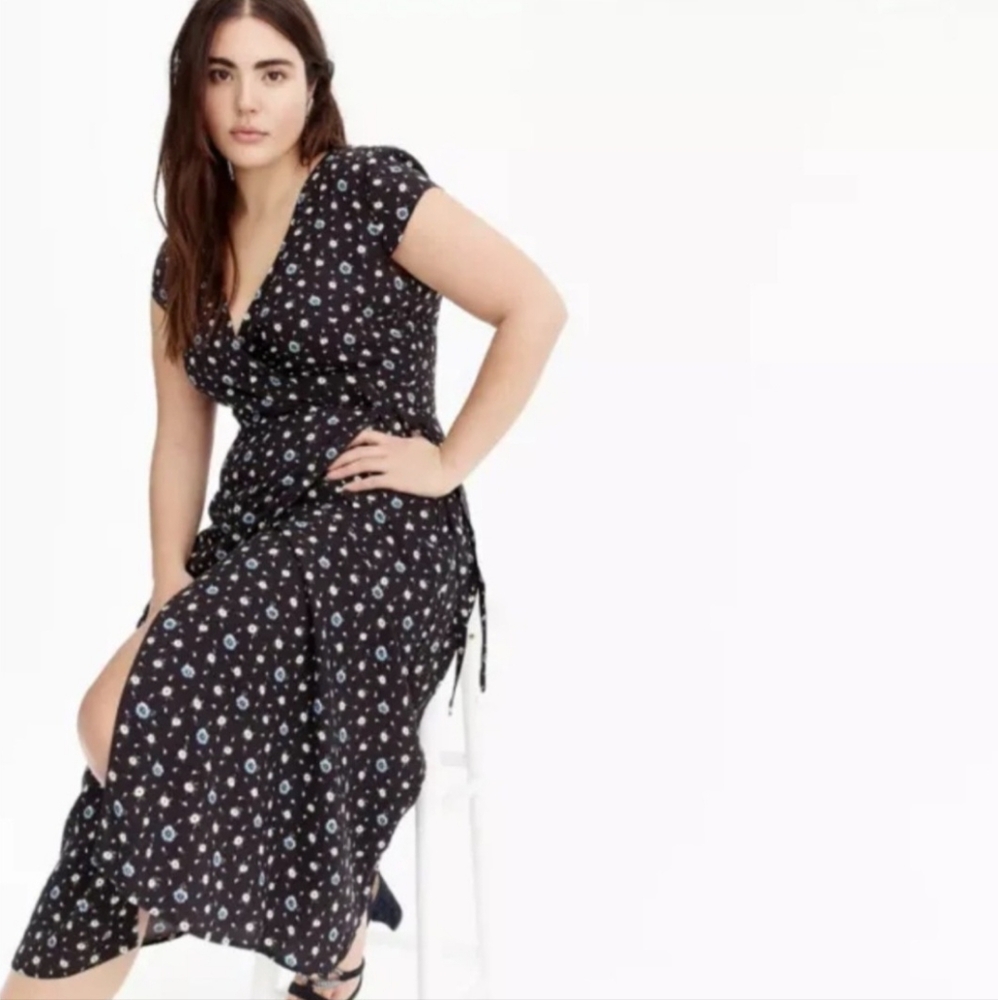 J Crew Mercantile Black & Blue Floral Wrap Dress